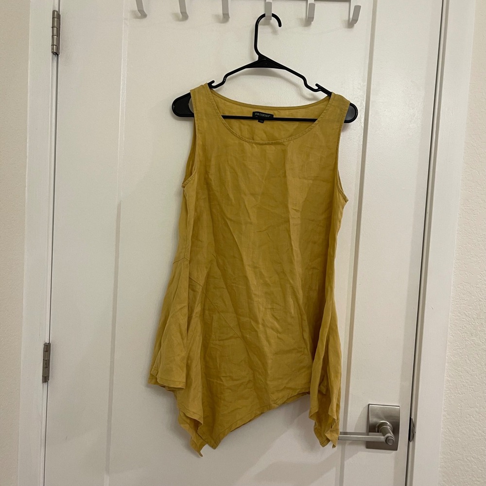 For‎ Cynthia Linen Yellow Asymmetrical Tunic Tank Top Euro Chic Breathable